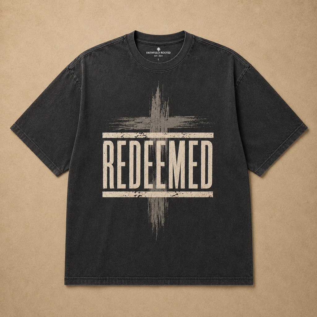 Redeemed Vintage Wash Oversized Tee | Christian Streetwear Shirt