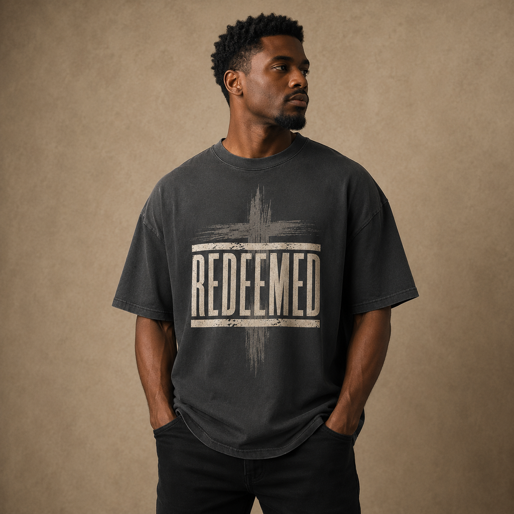 Redeemed Vintage Wash Oversized Tee | Christian Streetwear Shirt