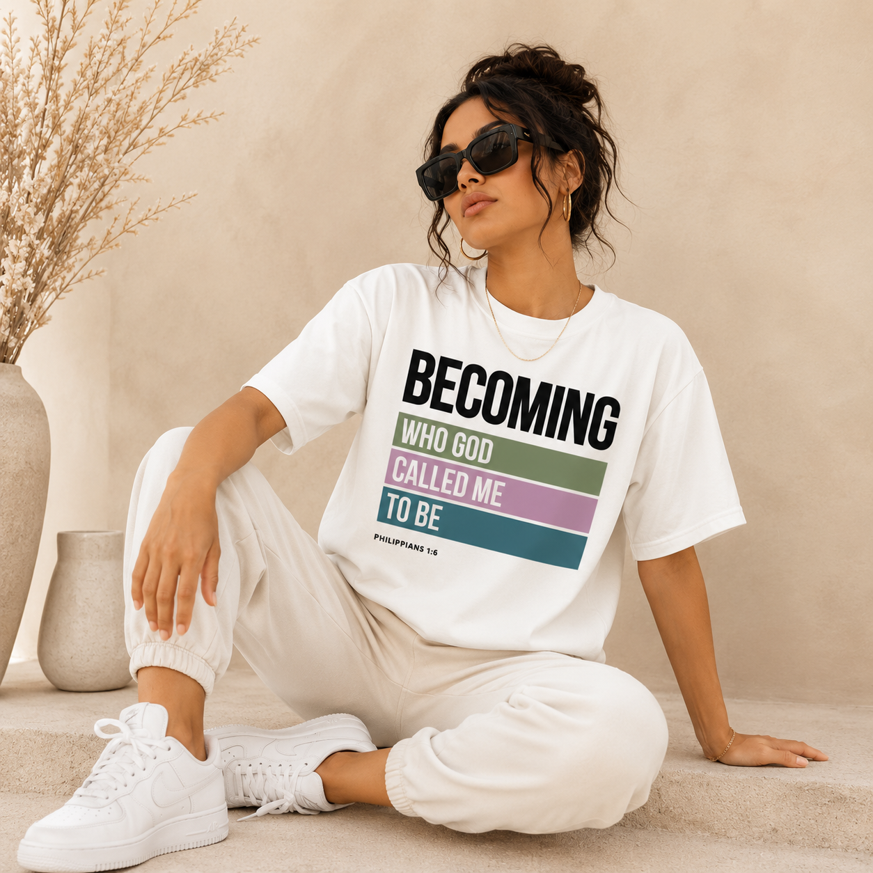 Becoming Christian Fitted T-Shirt | Philippians 1:6 Faith Tee