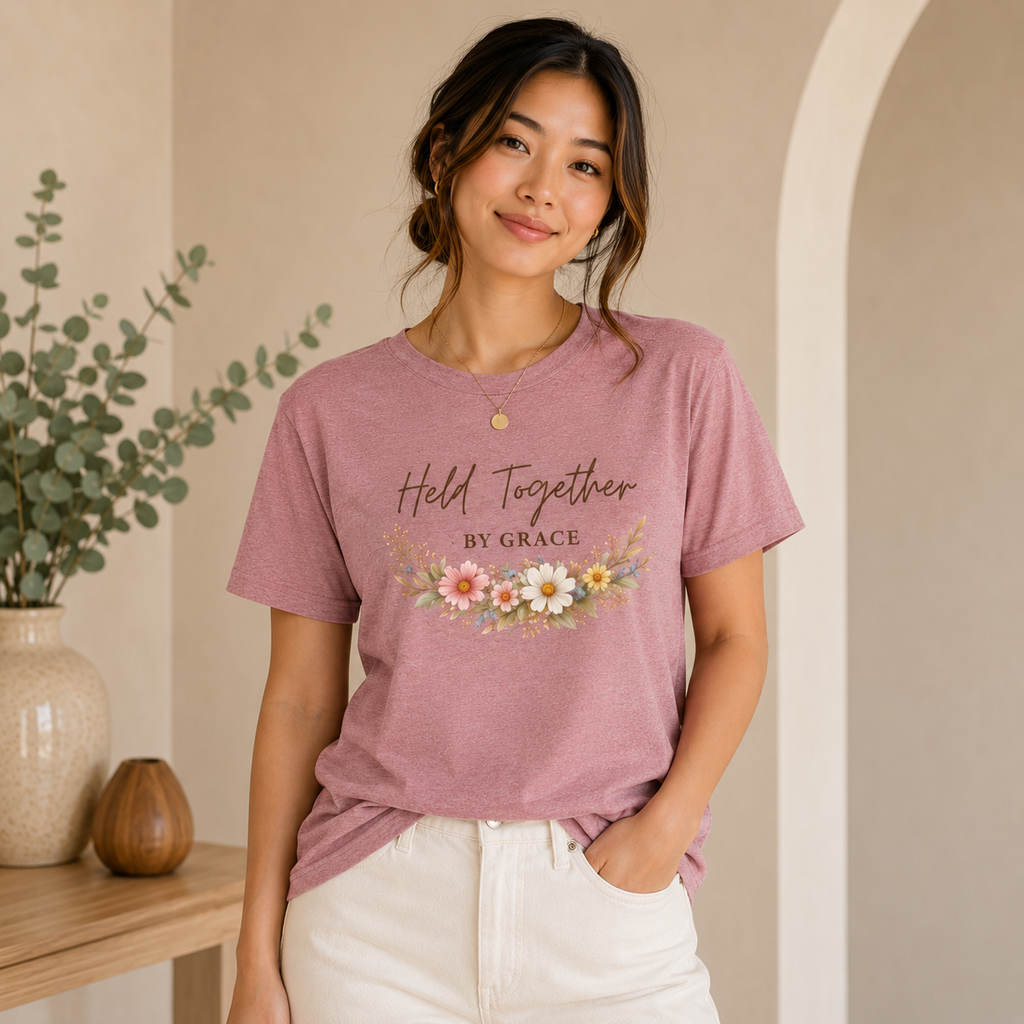 Held Together By Grace Floral Christian T-Shirt | Feminine Faith Graphic Tee